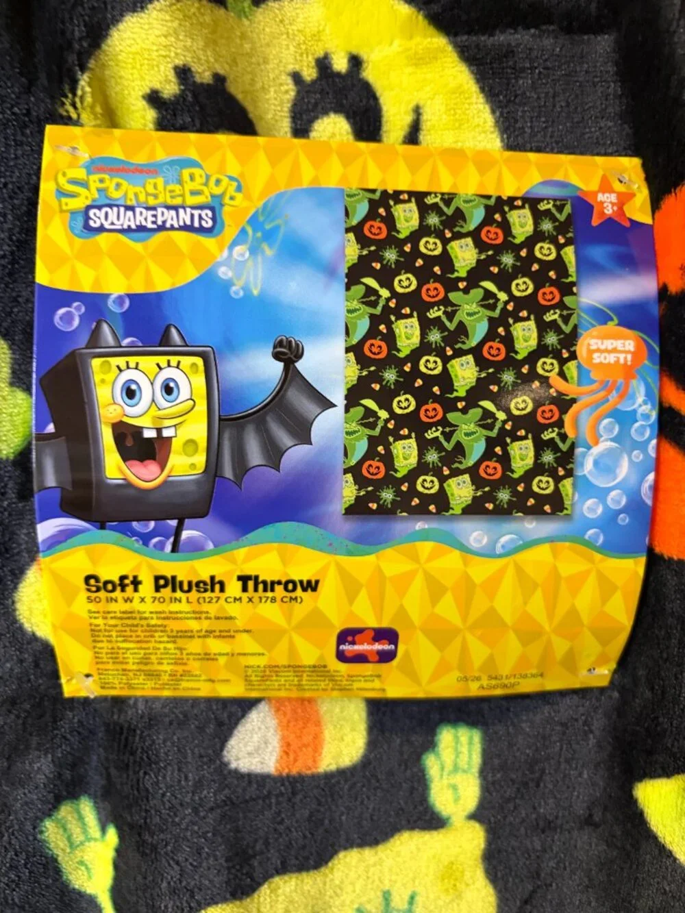 SpongeBob SquarePants Halloween Ghost Pumpkin Plush Throw Blanket 50x70 NWT